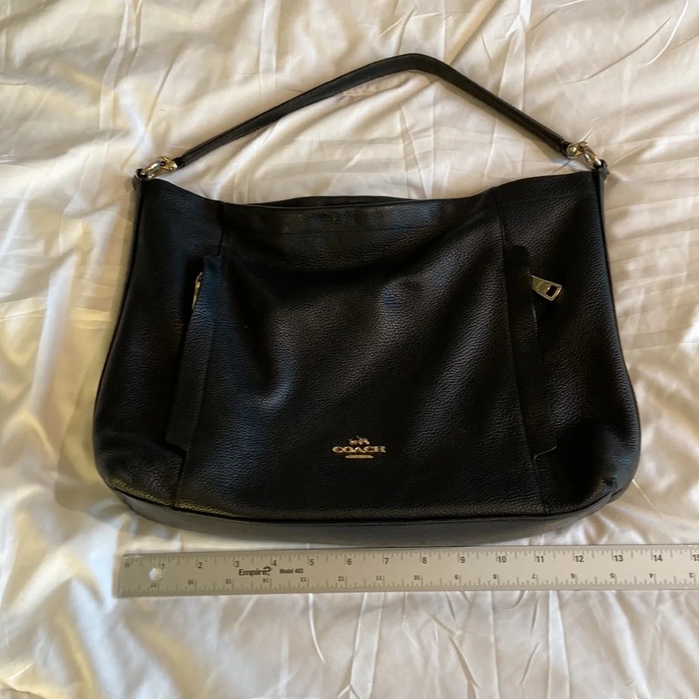 Coach Black Pebble Leather Scout Hobo Handbag, or Cross body gold hardware, EUC - Picture 10 of 13